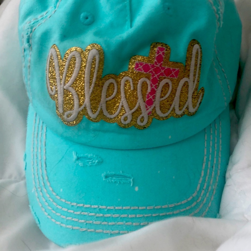 Distressed aqua blue baseball cap